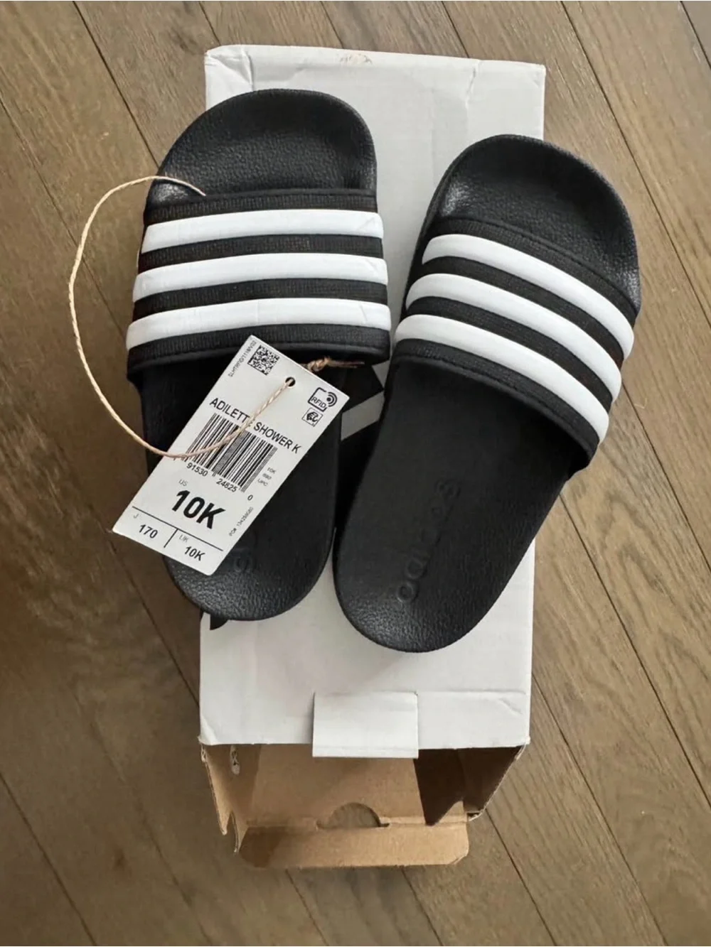 Adidas Adilette Shower Slides Kids Size 10K Black White NWT